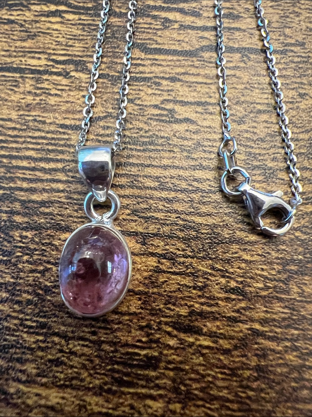 Sterling Silver Oval Pink Tourmaline Pendant  in a 20” 925 Italian chainNecklace